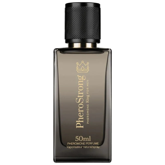 Dunkelgraue rechteckige glasflasche pherostrong pheromonparfüm könig für männer 50 ml