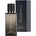 Dunkelgraue rechteckige glasflasche pherostrong pheromon parfum königin für frau 50 ml mit schwarzem strukturdeckel und goldenen buchstaben