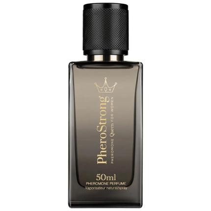 Ein eleganter dunkelgrauer rechteckiger pherostrong pheromone königin parfumspray für frauen 50 ml mit strukturiertem schwarzem deckel