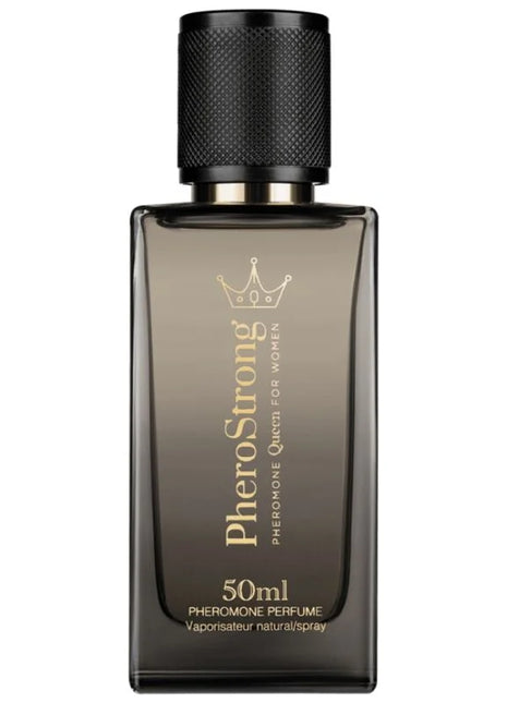 Ein eleganter dunkelgrauer rechteckiger pherostrong pheromone königin parfumspray für frauen 50 ml mit strukturiertem schwarzem deckel