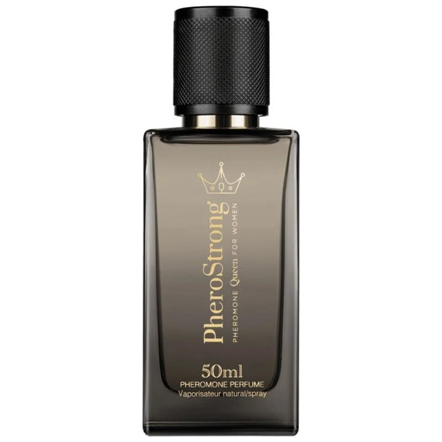Ein eleganter dunkelgrauer rechteckiger pherostrong pheromone königin parfumspray für frauen 50 ml mit strukturiertem schwarzem deckel
