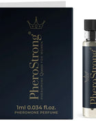 Pherostrong pheromon parfum königin für frauen 1 ml in schwarzer glasflasche mit schwarzem deckel neben dunkler blauer box