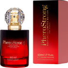 Rote glasflasche pherostrong pheromon parfum mit facettiertem kristallverschluss und goldenen akzenten 50 ml