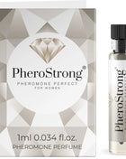 Pherostrong pheromone parfüm perfekt für frauen 1 ml in klarer glasflasche mit schwarzem verschluss und silberweißem packaging