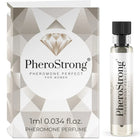 Pherostrong pheromone parfüm perfekt für frauen 1 ml in klarer glasflasche mit schwarzem verschluss und silberweißem packaging