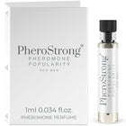 Pherostrong pheromon parfum in einer klaren glasflasche mit schwarzem deckel und silbernem etikett neben weißer minimaler verpackung