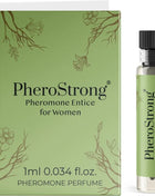 Pherostrong pheromonparfüm entice für frauen 1 ml in klarer glasflasche mit schwarzem deckel und salbeigrünem blumenkarton