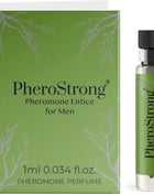 Grüne rechteckige pherostrong pheromonparfüm box mit weißem blattdesign und klarer vial für männer 1 ml