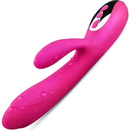 Vibranter pinker silikon vibrator in kaninform mit drei steuerknöpfen im fuchsia flexi vibe design für wärme und vibration