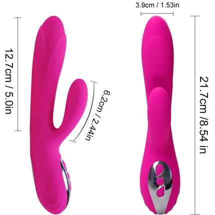 Vibranter pinker silikon rabbit vibrator fuchsia flexi vibe mit wärme vibration und silbernem bedienfeld