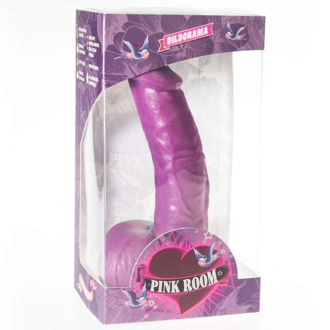 Lila silikon dildo 16 cm in pink room verpackung von pink room namens connor realistischer dildo