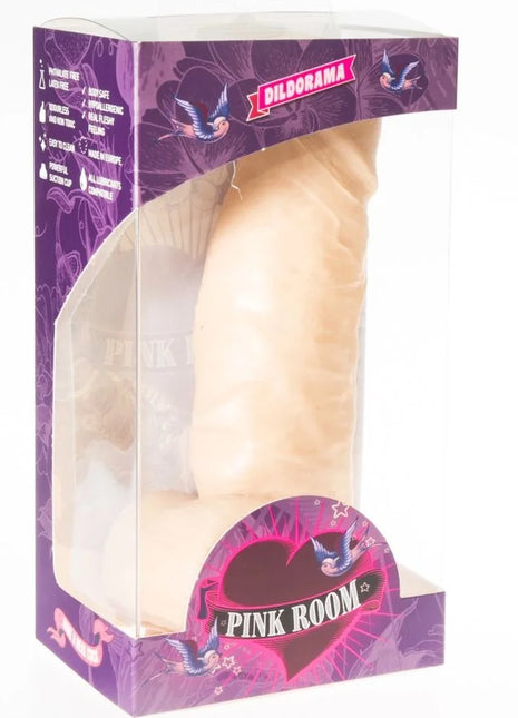 Beiger silikon dildo 17 cm in lila und pinker pink room box von pink room fleischfarben realistisch