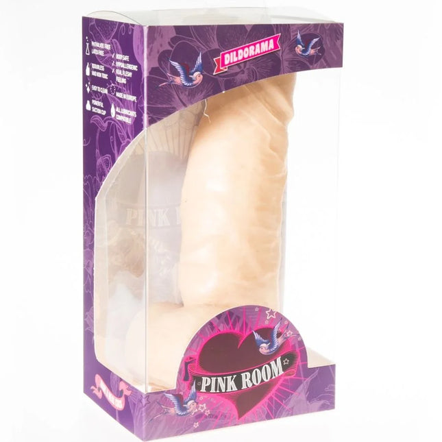 Beiger silikon dildo 17 cm in lila und pinker pink room box von pink room fleischfarben realistisch