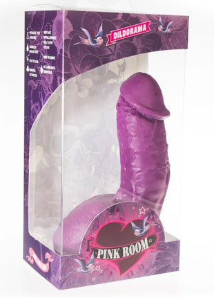 Lila silikon dildo realistischer dildo 17,5 cm in klarem plastik mit pink und lila branding von pink room