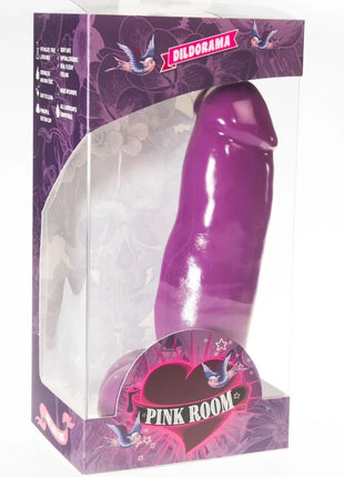 Lila silikon dildo 20,5 cm in klarer plastik- und lila kartonverpackung mit dildorama branding