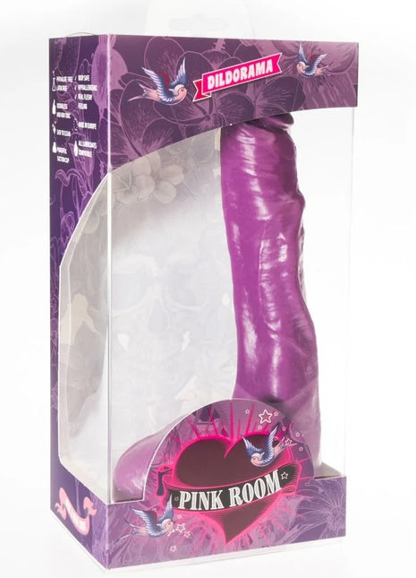 Pink room nilo realistischer dildo lila 23 cm in transparenter box mit lila floralem verpackungsdesign