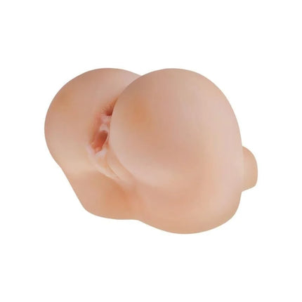 Beige silicone mega stroker anal plug with smooth rounded contours and central opening for realistic butt and vagina use