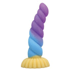Power monsters einhorn silikon dildo 22 cm mit hochwertigem silikon und mehrfarbigem spiralhorn in lila und blau