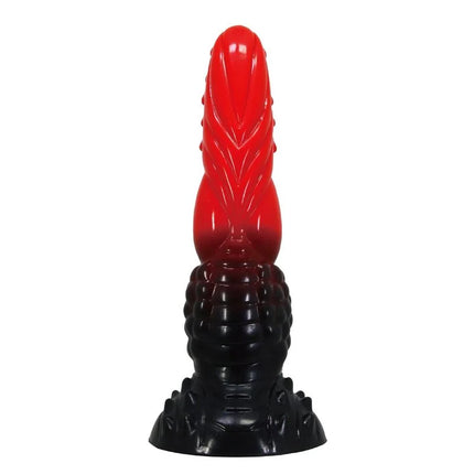 Power monsters feuerdrachen-fantasie dildo mit saugnapf aus silikon rot schwarz mit strukturierter rillenoptik