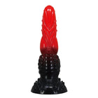 Power monsters feuerdrachen-fantasie dildo mit saugnapf aus silikon rot schwarz mit strukturierter rillenoptik
