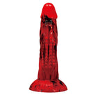 Roter minotaur fantasy dildo mit schwarzen marmoreffekten und strukturierten rippen aus silikon von power monsters
