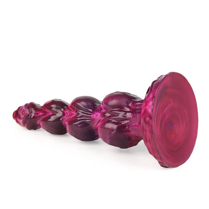 Transluzenter magenta silikon analplug mit texturiertem, segmentiertem design und ausladender basis von power monsters primal beastlord