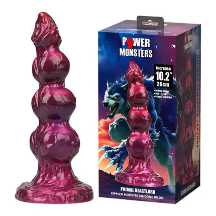 Power monsters primal beastlord silikon dildo in glossy magenta mit segmentiertem design und texturierter oberfläche