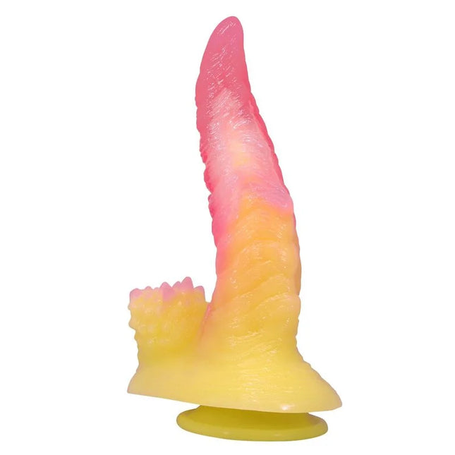 Power monsters ripplied monster fantasy dildo aus silikon mit pink-gelbem verlauf und strukturierter oberfläche