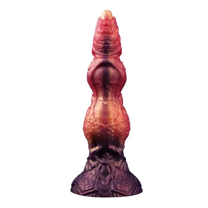 Transluzenter, dreifarbiger silikon dildo power monsters savage beastlord mit strukturierter, segmentierter oberfläche und verziertem fuß aus hochwertigem silikon