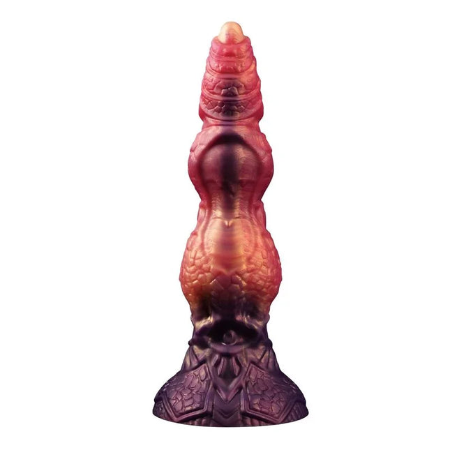Transluzenter, dreifarbiger silikon dildo power monsters savage beastlord mit strukturierter, segmentierter oberfläche und verziertem fuß aus hochwertigem silikon