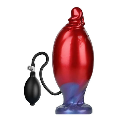 Power monsters shadow behemoth aufblasbares dildo in rot blau verlauf aus hochwertigem silikon mit schwarzer pumpe