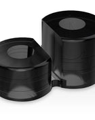 Schwarzer glänzender zylinderförmiger herbal grinder mit geprägten blattmustern powering super flexibler penisring pr09