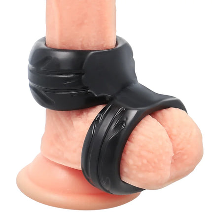 Schwarzer silikon prostate massager mit strukturierter griff und verstellbarem riemendesign aus dem produkt powering pr09