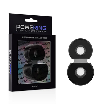 Schwarzer powering pr09 super flexibler und widerstandsfähiger doppel-penisring mit glossy finish und zwei segmenten