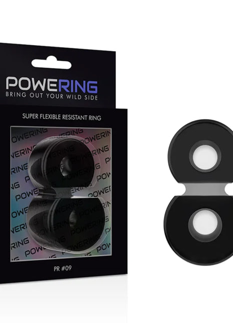Schwarzer powering pr09 super flexibler und widerstandsfähiger doppel-penisring mit glossy finish und zwei segmenten