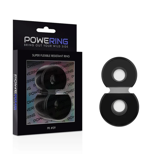 Schwarzer powering pr09 super flexibler und widerstandsfähiger doppel-penisring mit glossy finish und zwei segmenten
