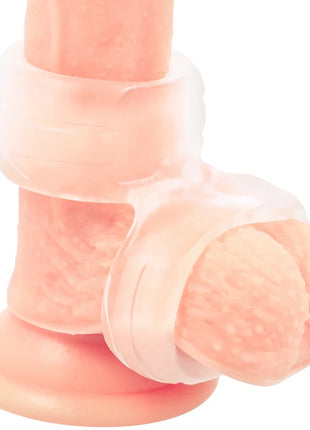 Pink silikon dildo mit klaren plastikringen powering super flexibler und widerstandsfähiger doppel-penisring pr09 klar