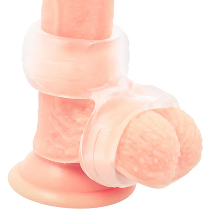 Pink silikon dildo mit klaren plastikringen powering super flexibler und widerstandsfähiger doppel-penisring pr09 klar