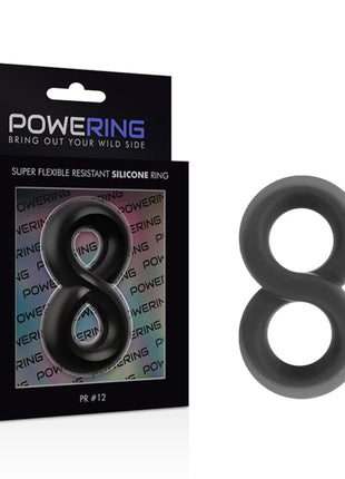 Schwarzer silikonring in form der zahl acht powering super flexibler und widerstandsfähiger penis- und hodenring pr12