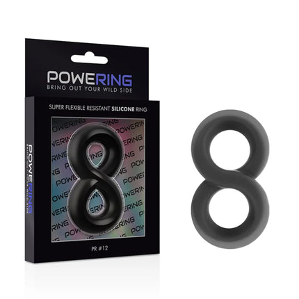 Schwarzer silikonring in form der zahl acht powering super flexibler und widerstandsfähiger penis- und hodenring pr12