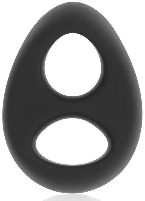 Schwarzer silikon penis- und hodenring pr13 in eiförmigem design mit zwei löchern für super flexibilität