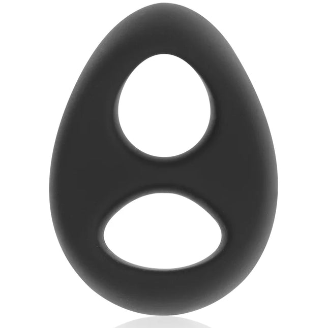 Schwarzer silikon penis- und hodenring pr13 in eiförmigem design mit zwei löchern für super flexibilität