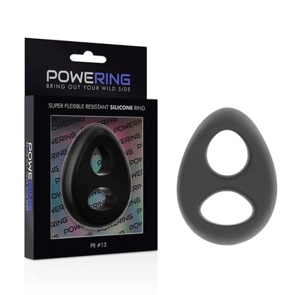 Schwarzer silikon power ring mit zwei ovalen Öffnungen super flexibel und widerstandsfähig für penis und hoden