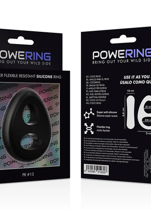 Schwarzer silikon penis- und hodenring mit zwei Öffnungen flexibel und komfortabel powered pr13