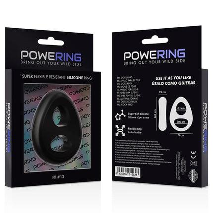 Schwarzer silikon penis- und hodenring mit zwei Öffnungen flexibel und komfortabel powered pr13