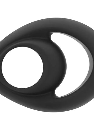 Schwarzer silikon penis- und hodenring pr14 mit dual-ringen, glatter glänzender oberfläche und ergonomischer tropfenform