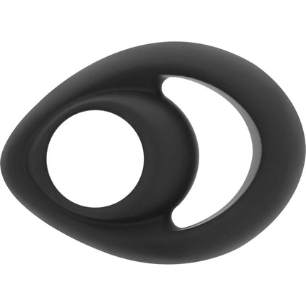 Schwarzer silikon penis- und hodenring pr14 mit dual-ringen, glatter glänzender oberfläche und ergonomischer tropfenform