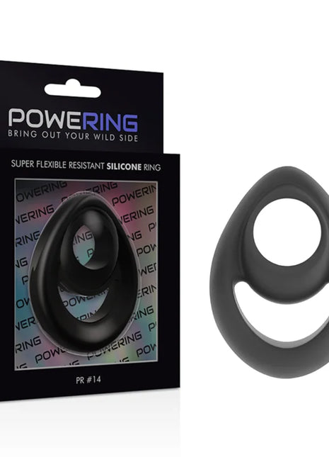 Schwarzer silikon penis und hodenring pr 14 mit smiley gesicht von powering, super flexibel und widerstandsfähig