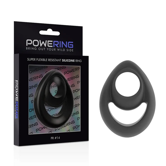 Schwarzer silikon penis und hodenring pr 14 mit smiley gesicht von powering, super flexibel und widerstandsfähig
