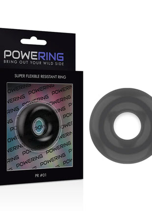 Schwarzer powering super flexibler widerstandsfähiger penisring mit glänzendem finish und dezentem irisierendem innenring